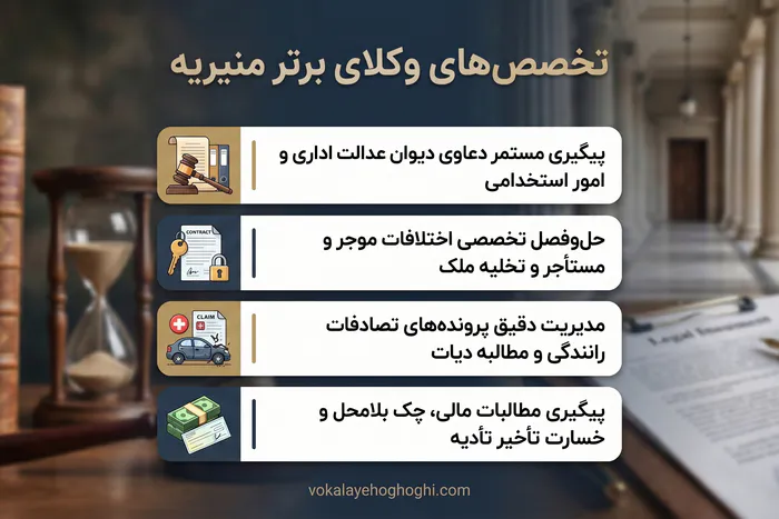 تخصصهای وکلای برتر منیریه